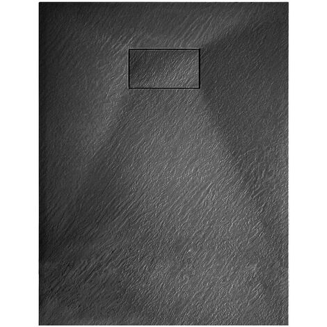 BRICOZONE Piatto Doccia Spessore 2.6 Cm Resina SMC Effetto Pietra Stone Ardesia Antiscivolo Riducibile Filopavimento Con Griglia Di Copertura Bianco 80x140 Cm