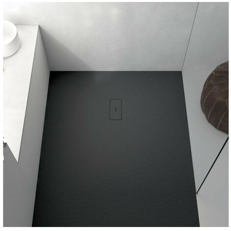 Piatto doccia ultrasottile 100 x 100 cm FUSENCE in resina finitura ardesia nero