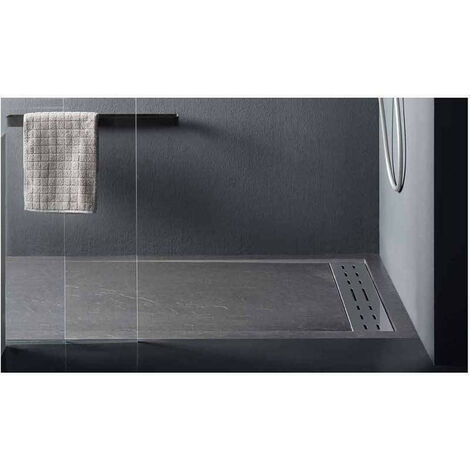 Piatto Doccia WATERLAND 90x100xh4 cm Grigio Cemento in Marmo Resina - Tagliabile - Con Griglia in Acciaio
