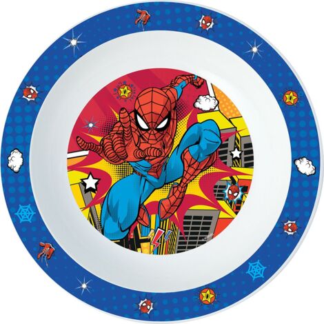 Piatto Fondo Originale Disney Spiderman in plastica rigida per bambini piccoli, adatto al microonde con grafiche divertenti per i piÃ¹ piccoli.
