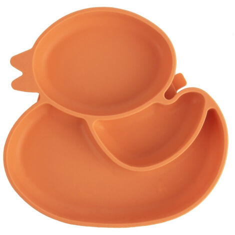 Piatto in silicone per bambini, diviso in scomparti, paperella arancione, 19,5x19 cm