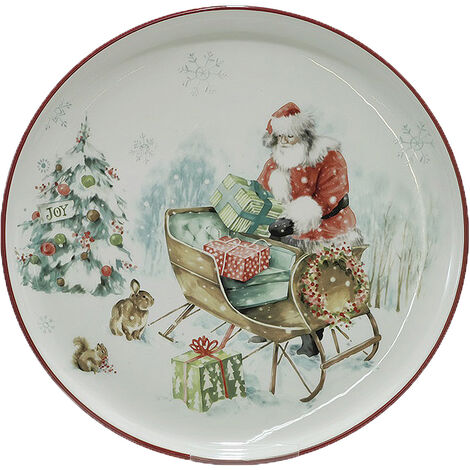 Piatto natalizio in porcellana centro tavola di natale rotondo 30 cm con decoro babbo addobbi decorazioni natalizi