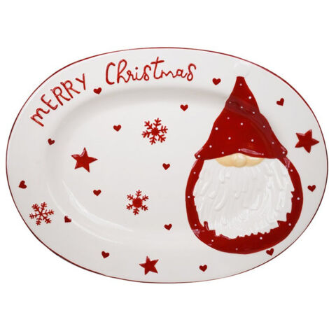 Piatto Ovale Natalizio 40x30 cm Merry Christmas