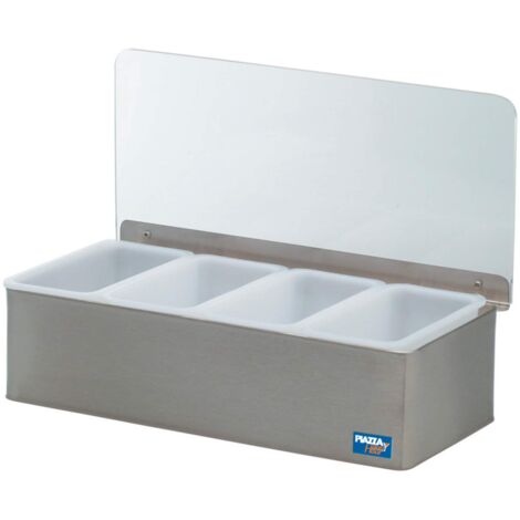Piazza Portacondimenti con 4 Contenitori Rimovibili - Colore Grigio - in Acciaio Inox - Dimensione 30 x 14 x 9cm - Dispenser Portaspezie Per Tutti i Tipi di Cibo, Spezie, Condimenti