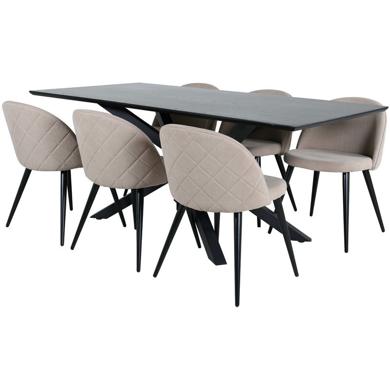 Ebuy24 - Piazzablbl Essgruppe Esstisch Schwarz Und 6 Velvet Stitches Esszimmerstühle Beige.