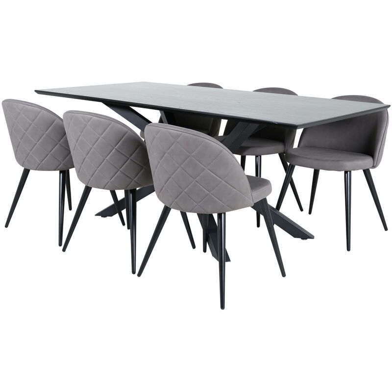 Ebuy24 - Piazzablbl Essgruppe Esstisch Schwarz Und 6 Velvet Stitches Esszimmerstühle Grau.