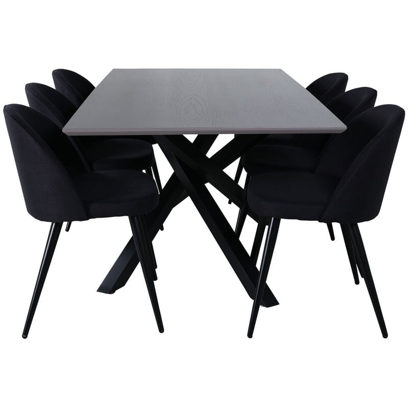 Ebuy24 - PiazzaGRBL ensemble table, table gris et 6 Velvet chaises noir.