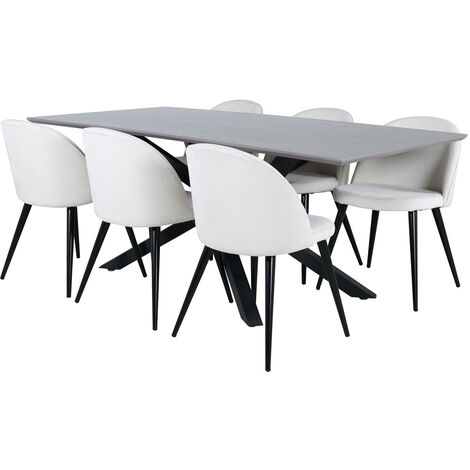 PiazzaGRBL ensemble table, table gris et 6 Velvet chaises Velours côtelé beige, noir.