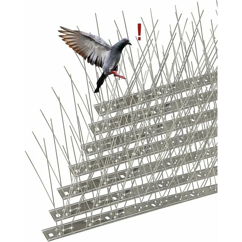 Pic Anti-Pigeon en Acier Inoxydable 3.5 Mètres, Pack de 14 Pique Anti-Oiseaux pour Effrayer Pigeons, Corbeaux, Moineaux, Chats - Répulsif Oiseaux