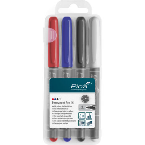 Pica 4 x Permanent Pen Set 1,0mm Rot Blau Schwarz Weiß