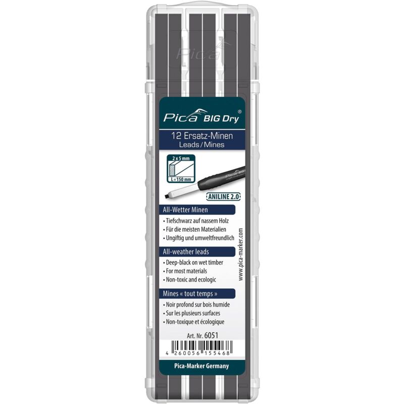 

6051/SB - Estuche de 12 minas BIG-Dry ANLINE Grafito/Negro en blister - Pica