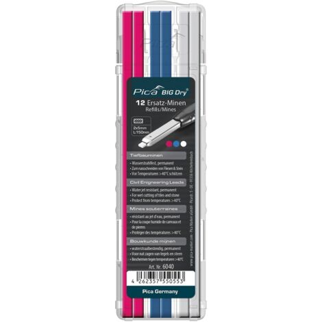 Pica BIG Dry 12 x Ersatzminen Tiefbau Pink Blau Weiß