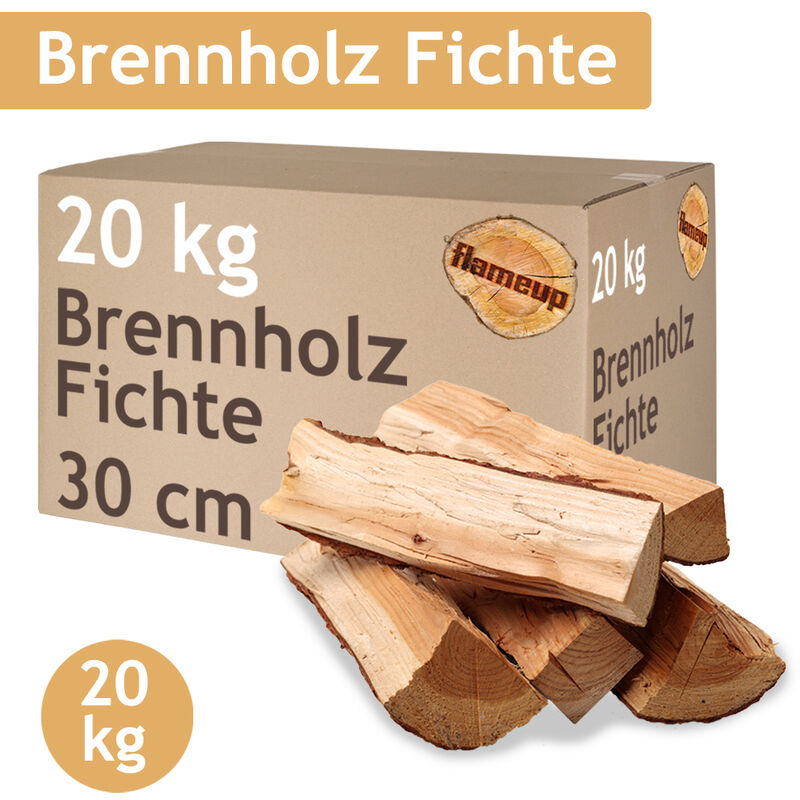 Flameup - picéa Bois de chauffage 20 kg Bois 30 cm Pour poêles cheminées Brasero Grill Bois de chauffage Bûches Bois Séché en chambre