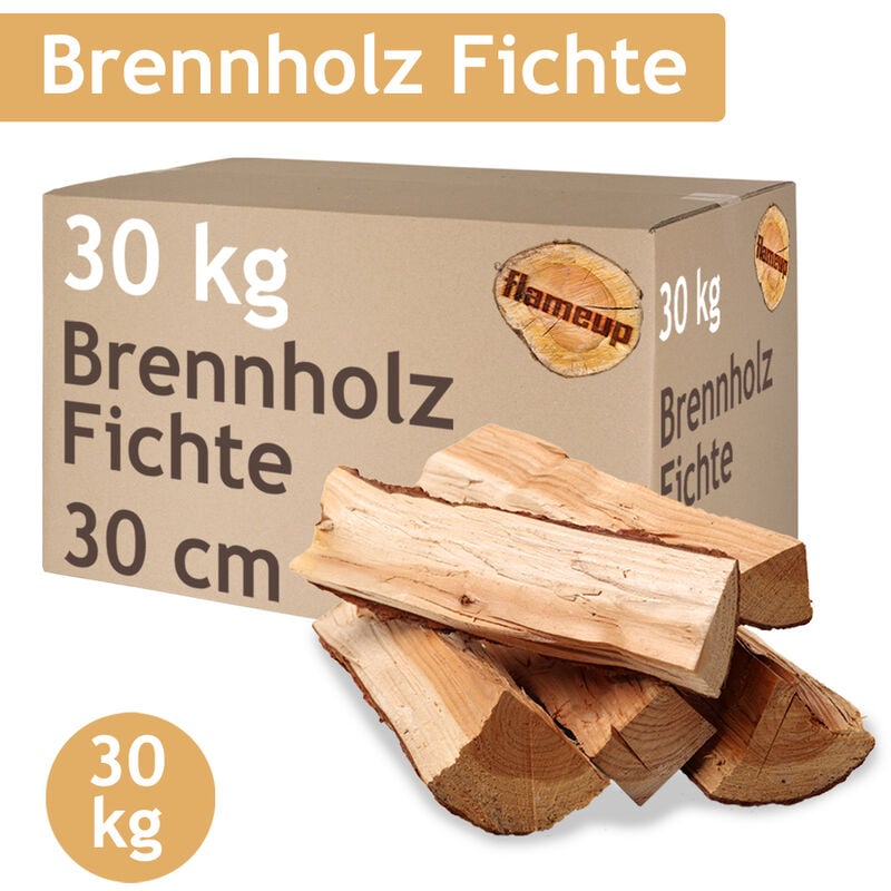 Flameup - picéa Bois de chauffage 30 kg Bois 30 cm Pour poêles cheminées Brasero Grill Bois de chauffage Bûches Bois Séché en chambre
