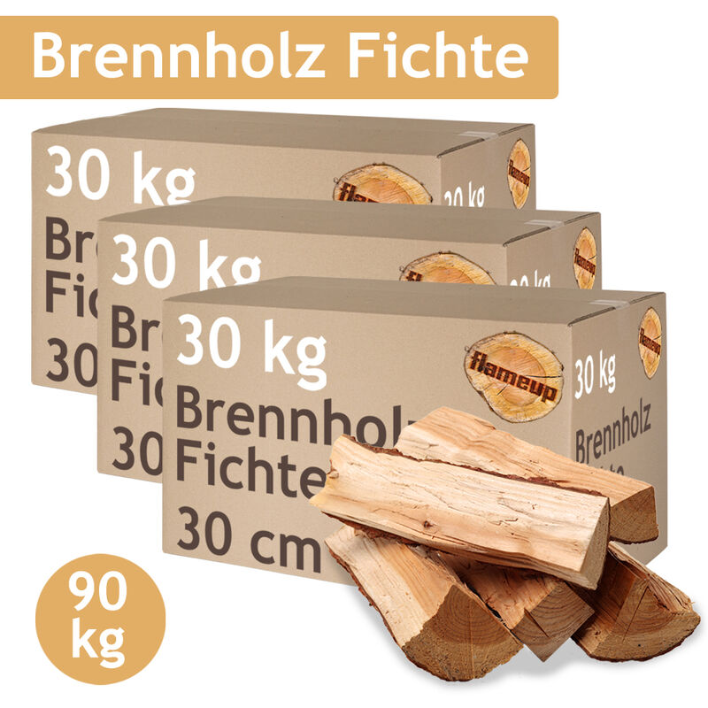 Flameup - picéa Bois de chauffage 90 kg Bois 30 cm Pour poêles cheminées Brasero Grill Bois de chauffage Bûches Bois Séché en chambre
