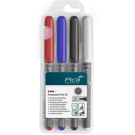 PICA Classic Stylo Permanent Set de 4, 534/04, Moyen, noir/rouge/bleu/blanc
