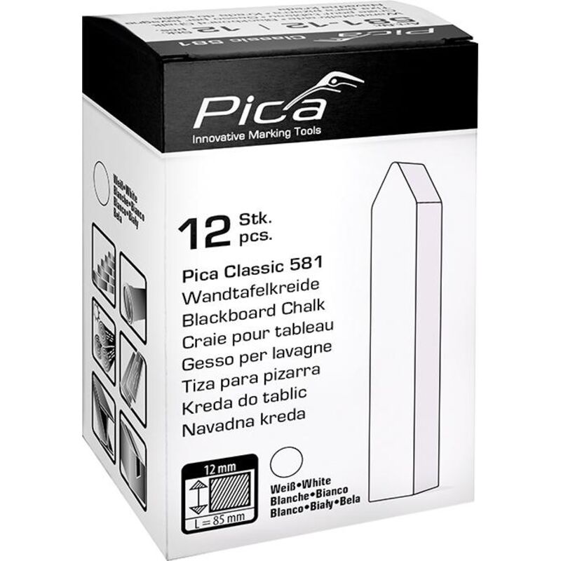 581-12 Tafelkreide Classic Weiß L90xb12xh12mm - Pica