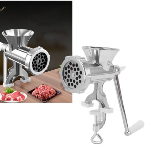 Picadora de carne manual grande y multifuncional, fabricada en aluminio para embutidos y rellenos, con 3 tubos.