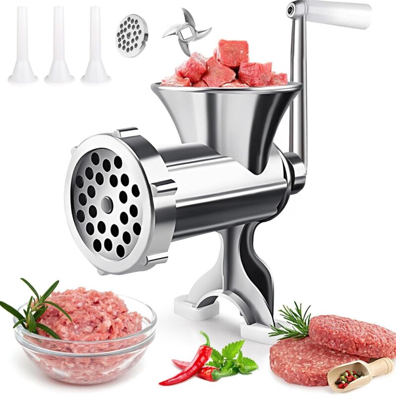 Picadora de carne manual: picadora de carne manual, máquina para hacer salchichas, embudo para embutir salchichas para hacer hamburguesas caseras,