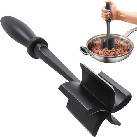 Picadora de carne multifuncional de 5 cuchillas – Espátula antiadherente, negra, para hamburguesas y verduras