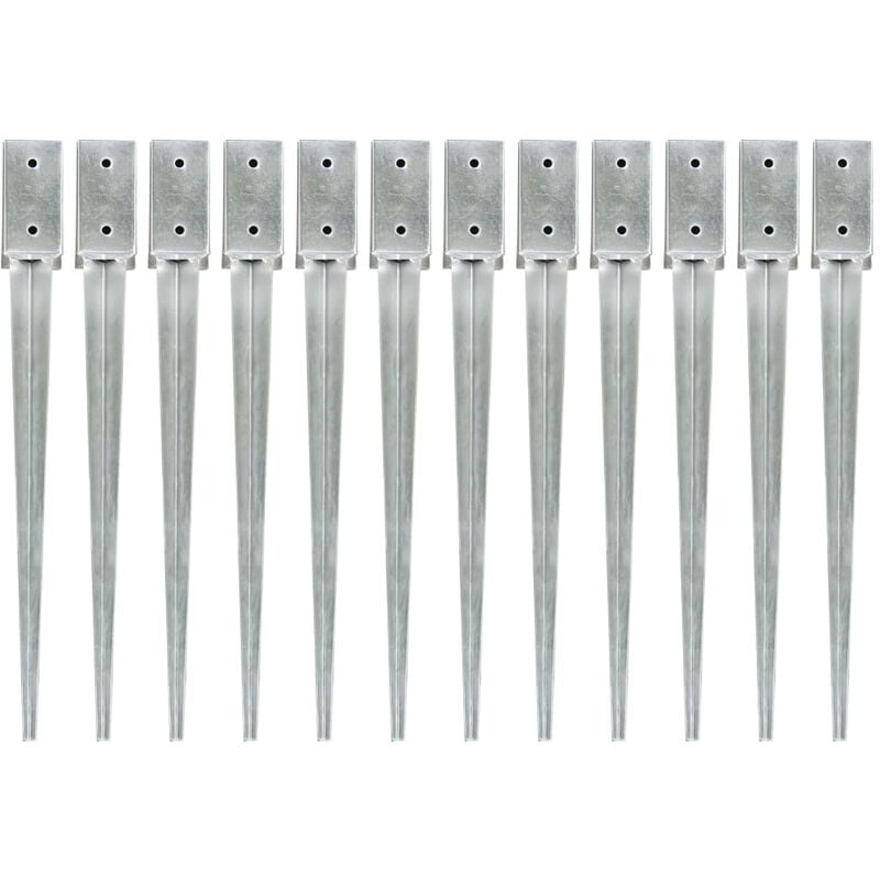 

Picas de tierra 12 uds acero galvanizado plateado 7x7x75 cm