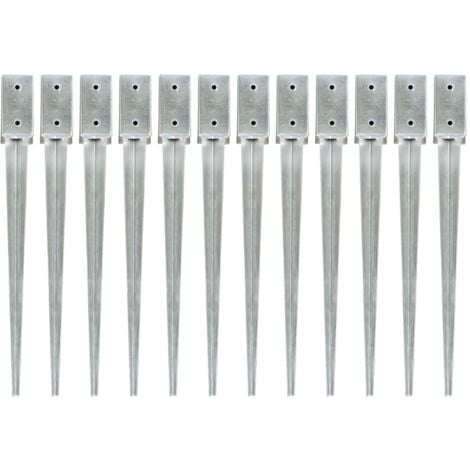 Picas de tierra 12 uds acero galvanizado plateado 7x7x75 cm