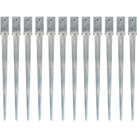 Picas de tierra 12 uds acero galvanizado plateado 7x7x90 cm