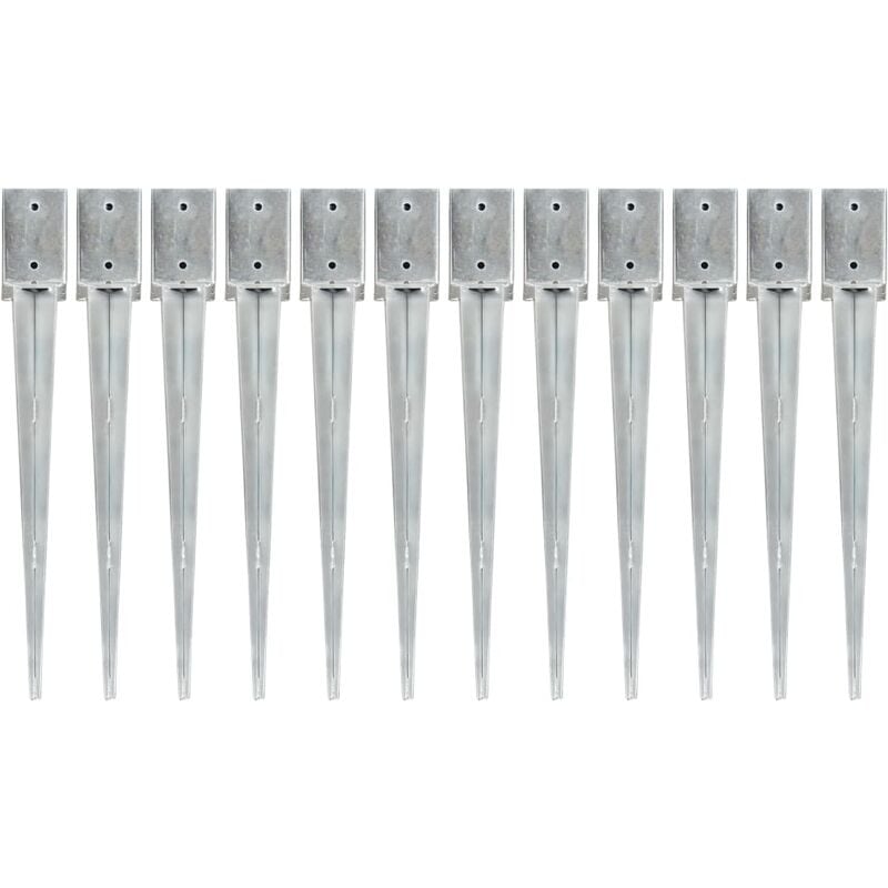 

Picas de tierra 12 uds acero galvanizado plateado 9x9x75 cm