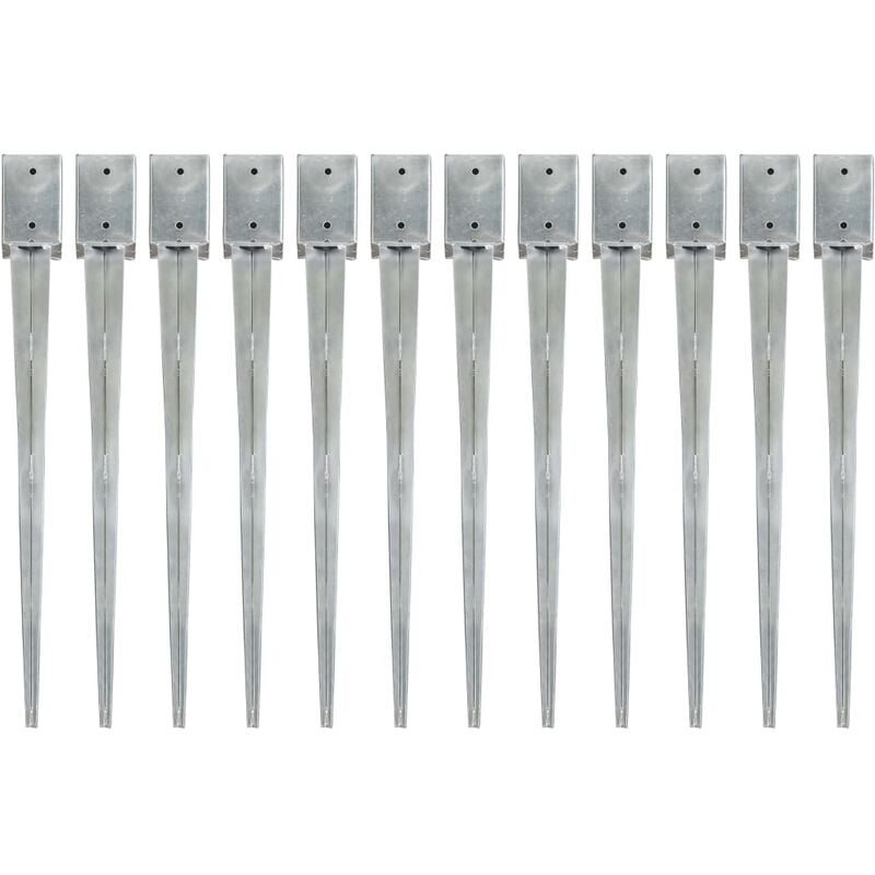 

Picas de tierra 12 uds acero galvanizado plateado 9x9x90 cm