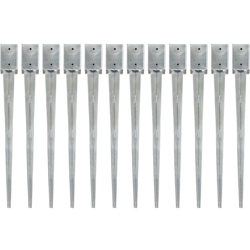 

Picas de tierra 12 uds acero galvanizado plateado 9x9x90 cm
