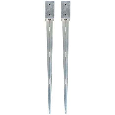 Picas de tierra 2 uds acero galvanizado plateado 7x7x90 cm