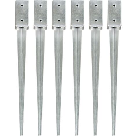 Picas de tierra 6 uds acero galvanizado plateado 7x7x75 cm
