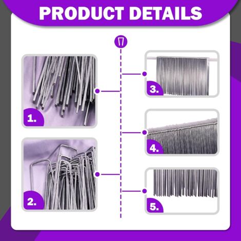 Picchetti da giardino a forma di U da 3 mm, 100 pezzi, giunti di fissaggio in plastica con gancio, clip per tubi di irrigazione, recinzioni fisse, chiodi per erba artificiale