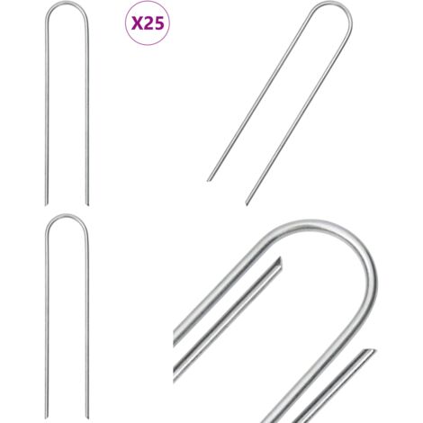 Picchetti da Terra a Forma di U 25pz 15x3,5 cm Acciaio Zincato - Pioli da terra - Supporto giardino