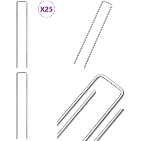 Picchetti da Terra a Forma di U 25pz 20x4 cm in Acciaio Zincato - Supporto giardino - Pioli da terra