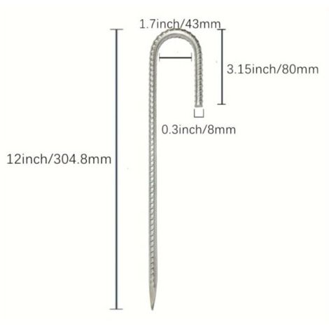 Picchetti da terra in acciaio zincato da 30 cm (12 pollici) – Confezione da 6 – Fissaggio a gancio a J per terreni duri – Resistenti alla ruggine