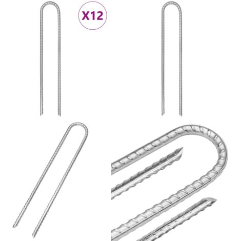 Picchetti Tenda 12 pz a Forma di U 30 cm Ø7 mm Acciaio Zincato - Ancoraggio da terra - Tenda da campeggio
