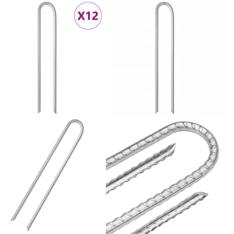 Picchetti Tenda 12 pz a Forma di U 37 cm Ø10 mm Acciaio Zincato - Ancoraggio da terra - Tenda da campeggio