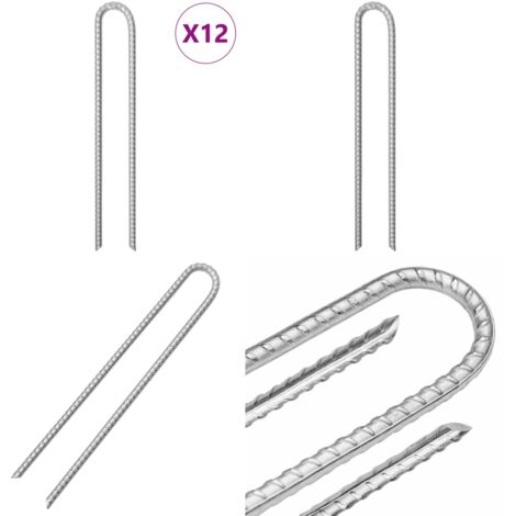 Picchetti Tenda 12 pz Forma di U 41,5 cm Ø12 mm Acciaio Zincato - Ancoraggio da terra - Tenda da campeggio
