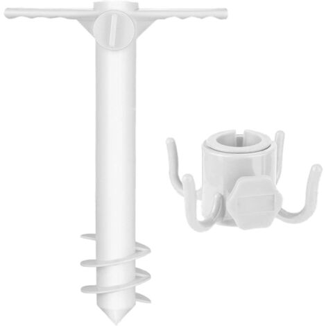 Picchetto per ombrellone da spiaggia, supporto per ombrellone da giardino, design antivento, gancio incluso, struttura robusta, ideale per campeggio e giardino, 38 x 24 cm, bianco, 1 pezzo