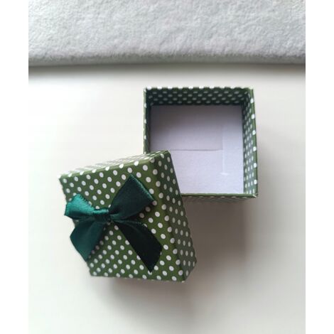 piccola scatola verde con fiocco decorativo per confezione regalo a pois 5 x 5