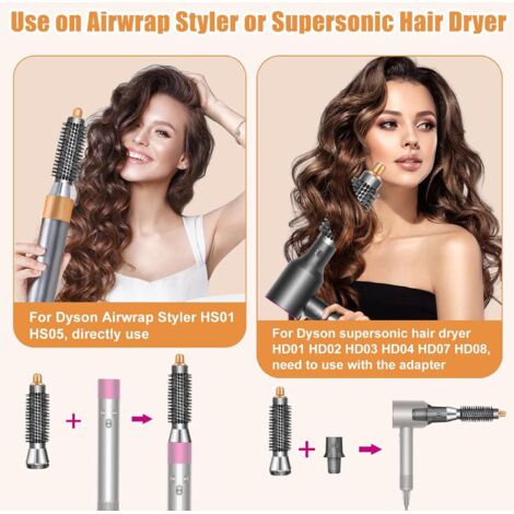 Piccola spazzola rotonda (20 mm) e adattatore per asciugacapelli, compatibile con Dyson Supersonic HD01 HD02 HD03 HD04 HD08 e compatibile anche con Dyson Airwrap HS01/HS05.