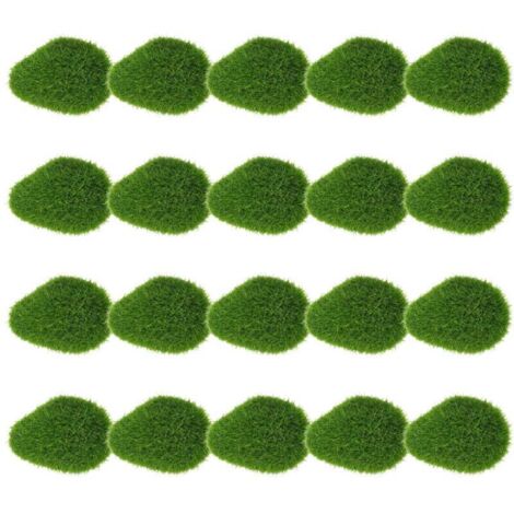 Piccole palline di muschio artificiale, palline di muschio verde, pezzi di pietra finta, pietre decorative, 20 pezzi
