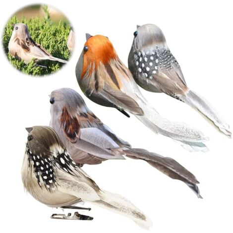 Piccoli uccelli artificiali, 12 figurine di uccelli con piume artificiali con clip Uccelli in schiuma natalizia Artigianato da giardino Artigianato fai-da-te Decorazione di nozze-Colore casuale