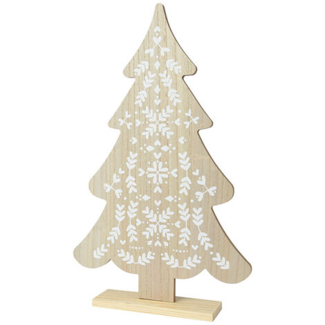Piccolo abete in legno con dettagli bianchi 30x6x48cm BASICS