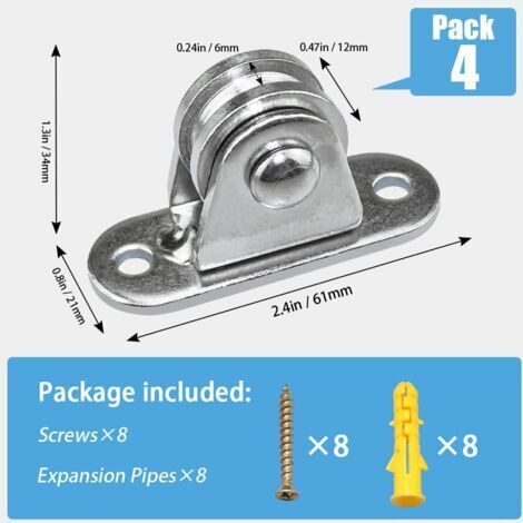 Piccolo blocco di pulegge in acciaio inox, carrucola silenziosa, cilindrica, da parete, per attrezzature fai da te, porte scorrevoli, corde scorrevoli, 4 pezzi