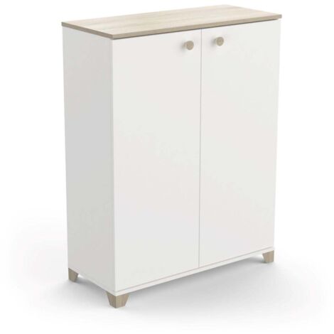 CALICOSY Armadio ausiliario Izzy Small bianco opaco e rovere Kronberg 104x80x35 cm