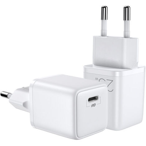 Piccolo caricabatterie rapido USB-C PD alimentatore 5-12V 25W - bianco