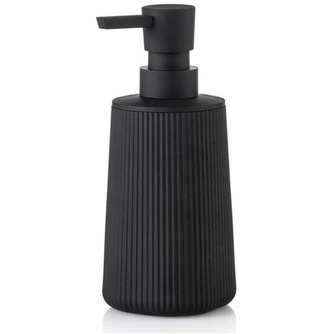 Piccolo dispenser di sapone per bagno e cucina, stile rustico moderno a righe, in plastica, con pompa, nero opaco
