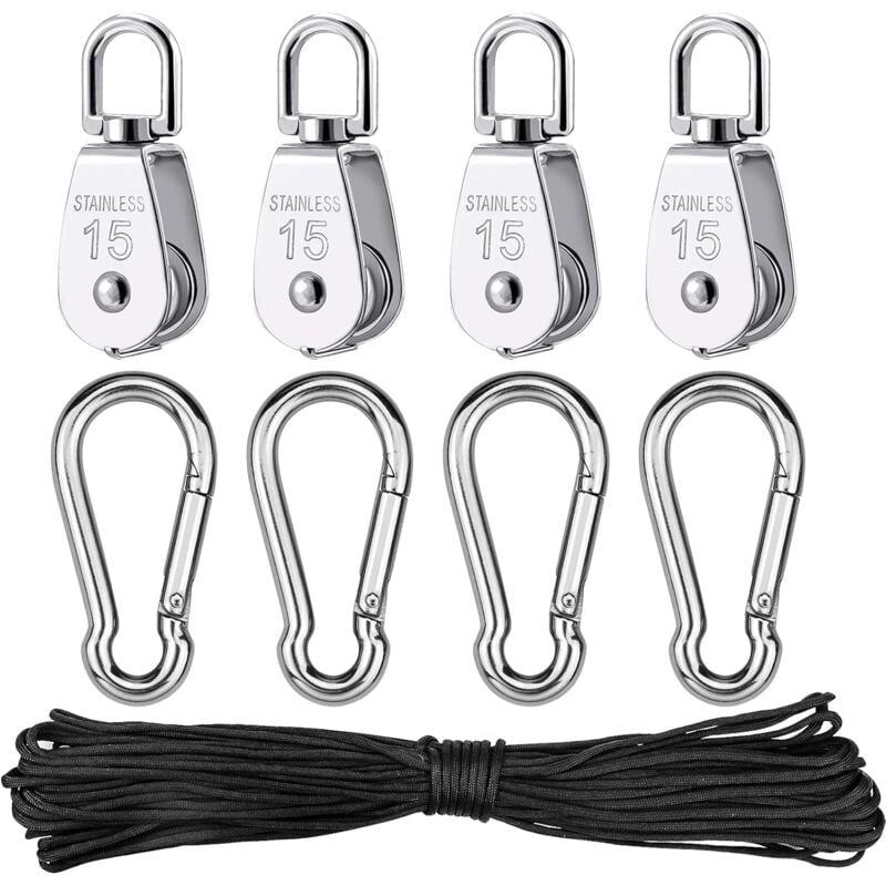 Pièces Poulie en Acier Inoxydable, Poulie de Levage Simple avec Corde pour Cordes Camping Randonnée Pédestre